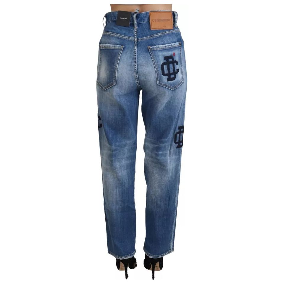 Blue Washed High Waist Straight Denim Boston Jeans