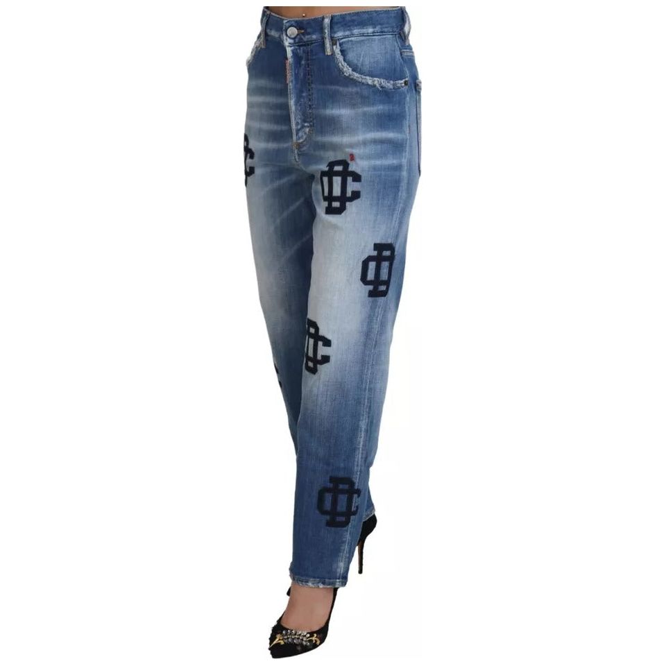 Blue Washed High Waist Straight Denim Boston Jeans