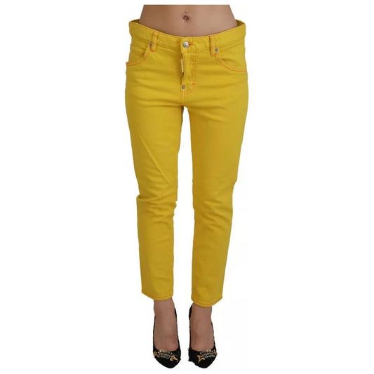 Yellow Cotton Low Waist Crop Denim Cool Girl Jeans