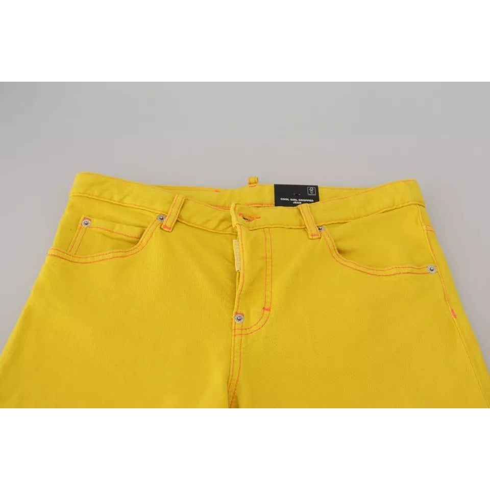 Yellow Cotton Low Waist Crop Denim Cool Girl Jeans