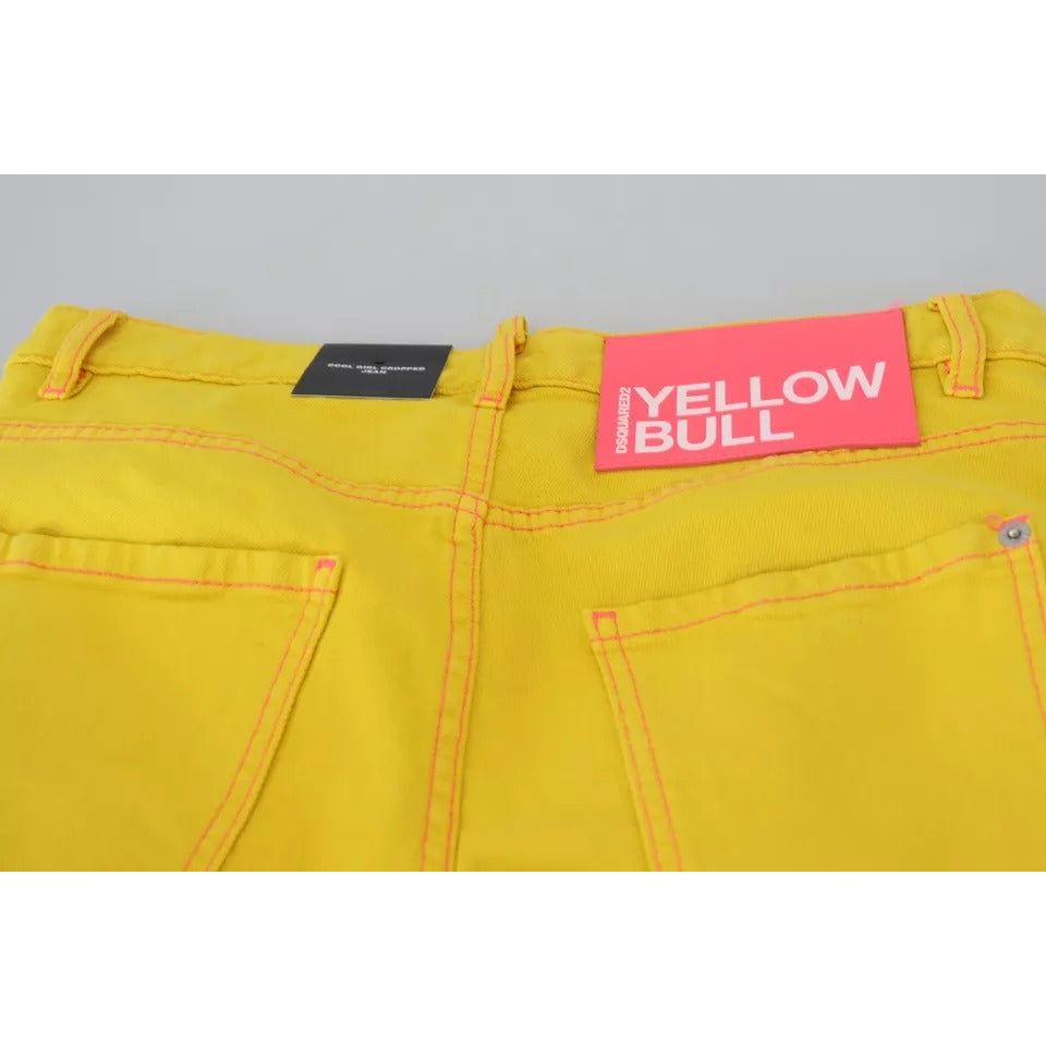 Yellow Cotton Low Waist Crop Denim Cool Girl Jeans