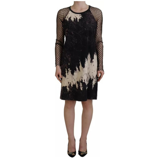 Black Tie Dye Mesh Long Sleeves Cotton Shift Dress