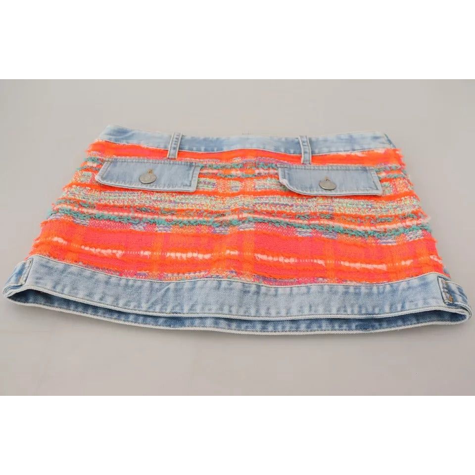 Multicolor Polyester Low Waist A-line Denim Skirt