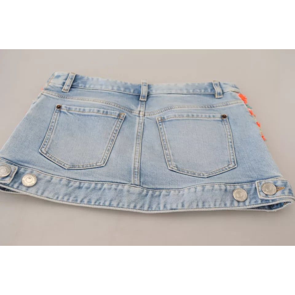 Multicolor Polyester Low Waist A-line Denim Skirt