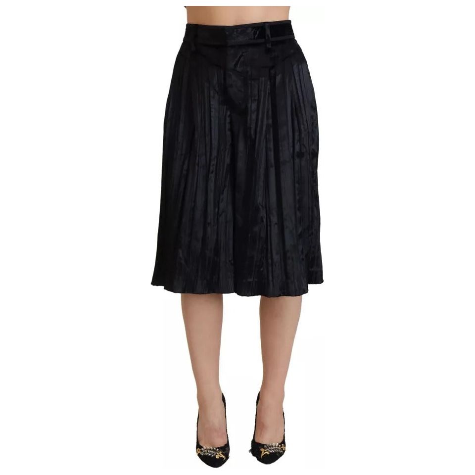 Black Pleated High Waist Wide Leg Cropped Pants