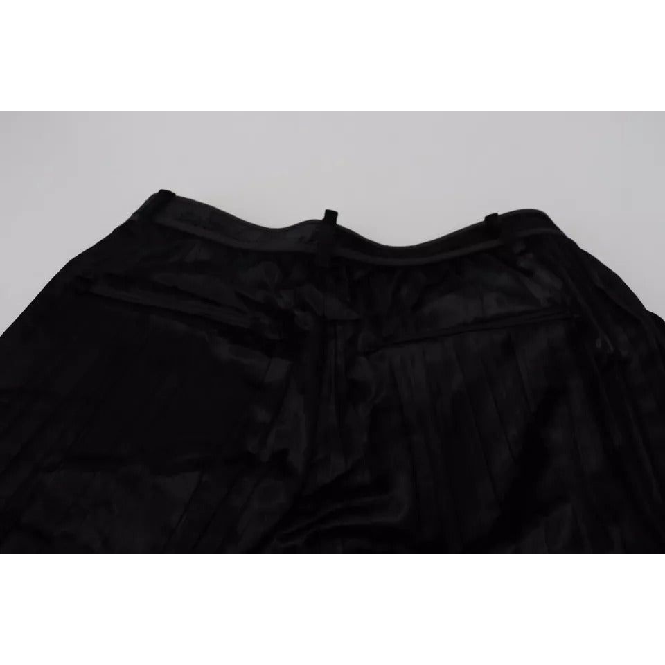 Black Pleated High Waist Wide Leg Cropped Pants