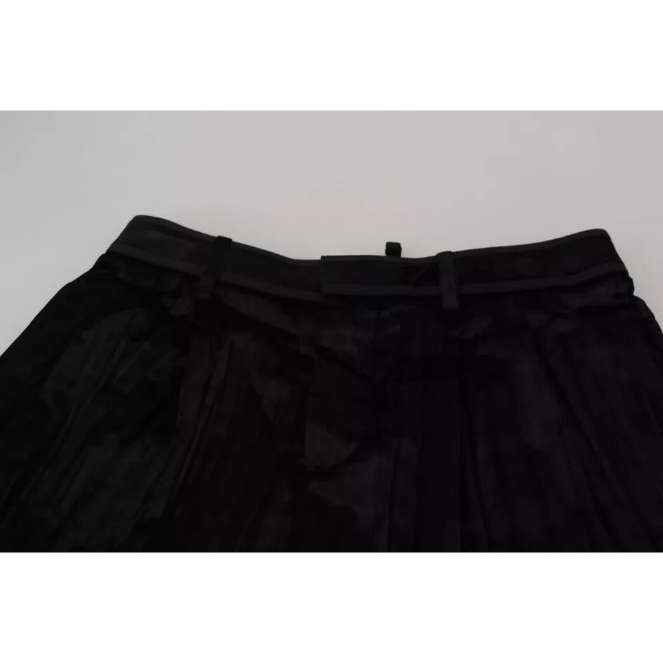 Black Pleated High Waist Wide Leg Cropped Pants