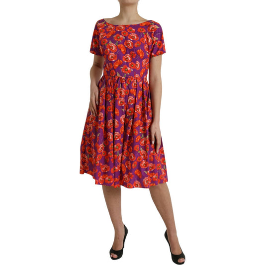 Multicolor Floral Cotton A-line Knee Length Dress