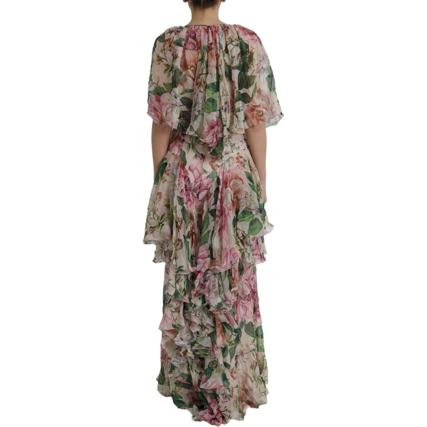 Multicolor Floral Silk Tiered Long Maxi Dress