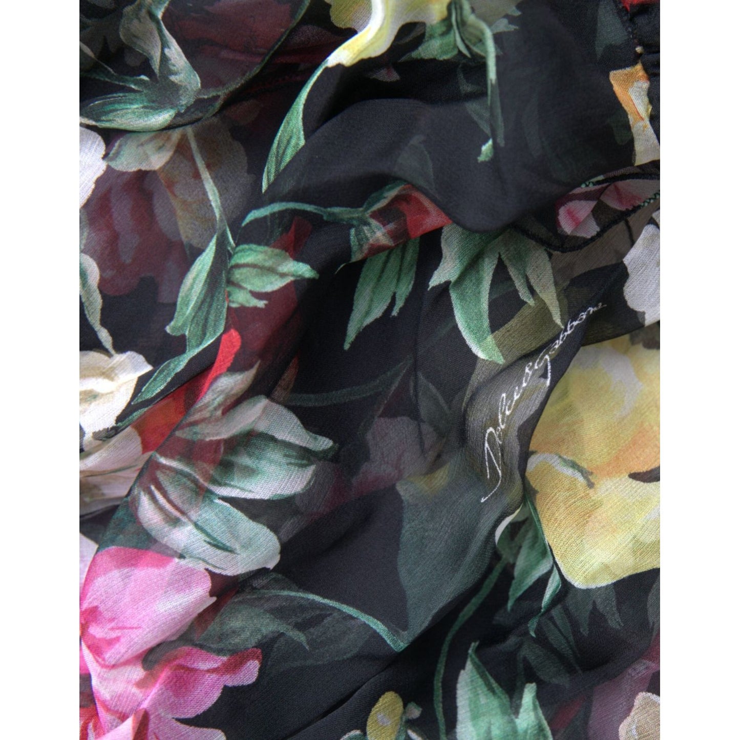 Black Floral Silk A-line Sleeveless Dress