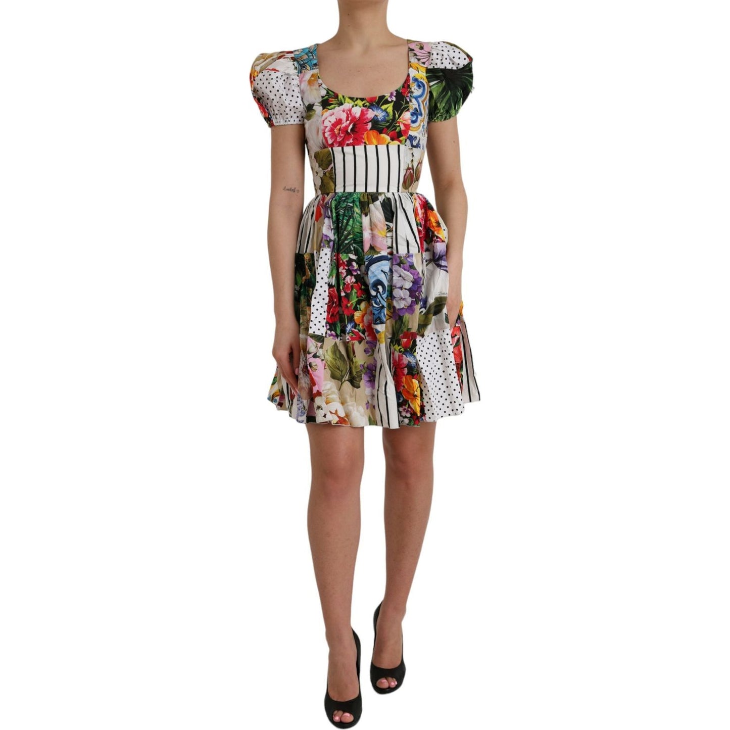 Multicolor Patchwork Cotton Aline Mini Dress