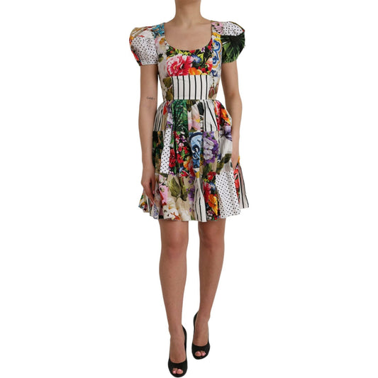 Multicolor Patchwork Cotton Aline Mini Dress