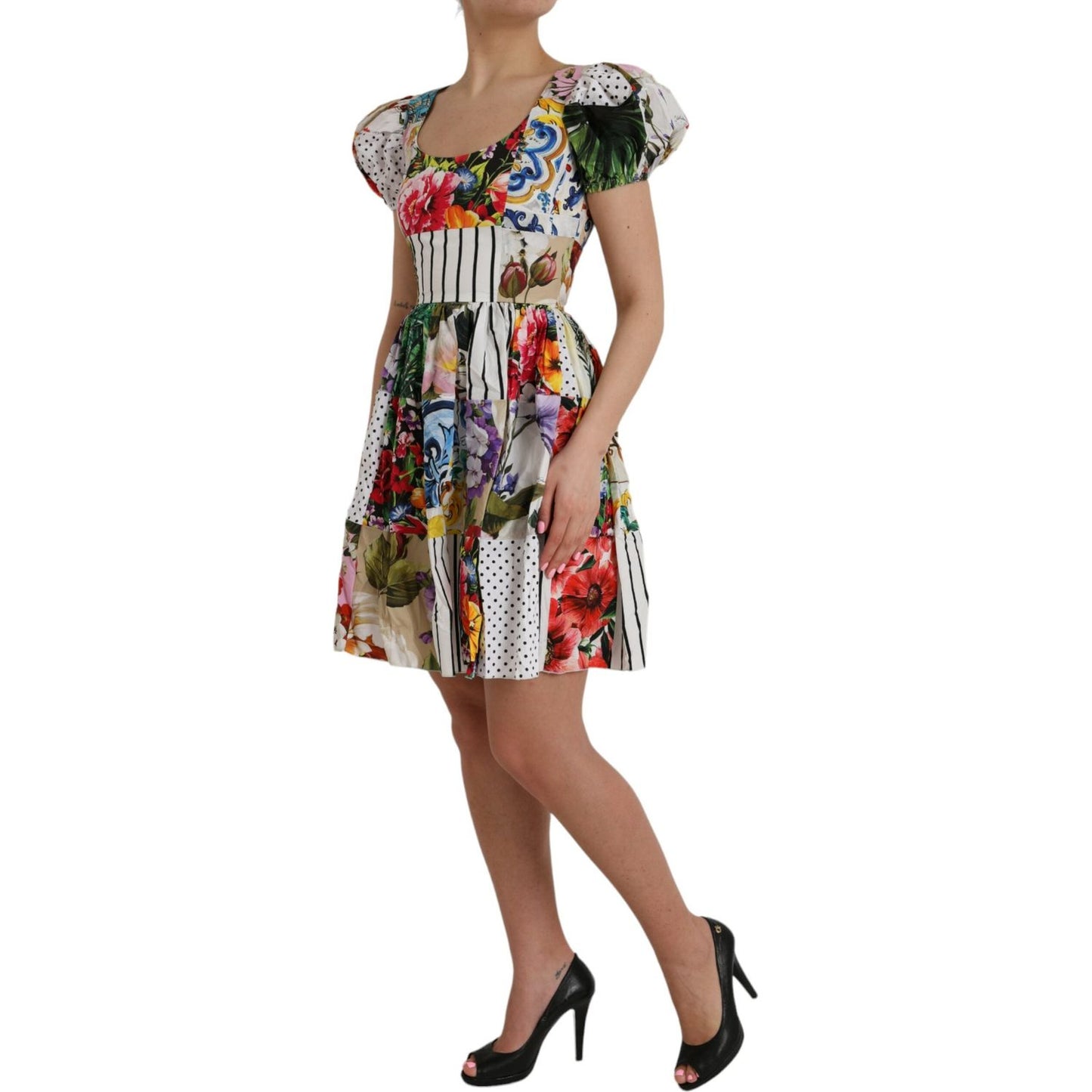 Multicolor Patchwork Cotton Aline Mini Dress