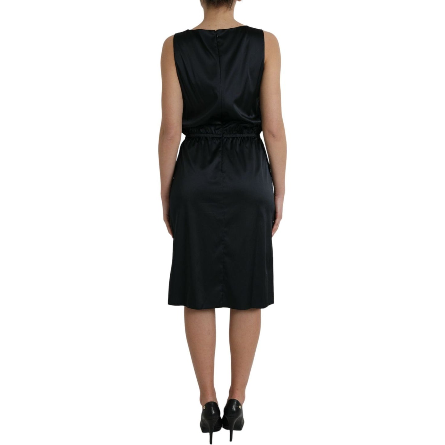 Black Polyester Lace Trim Sheath Midi Dress