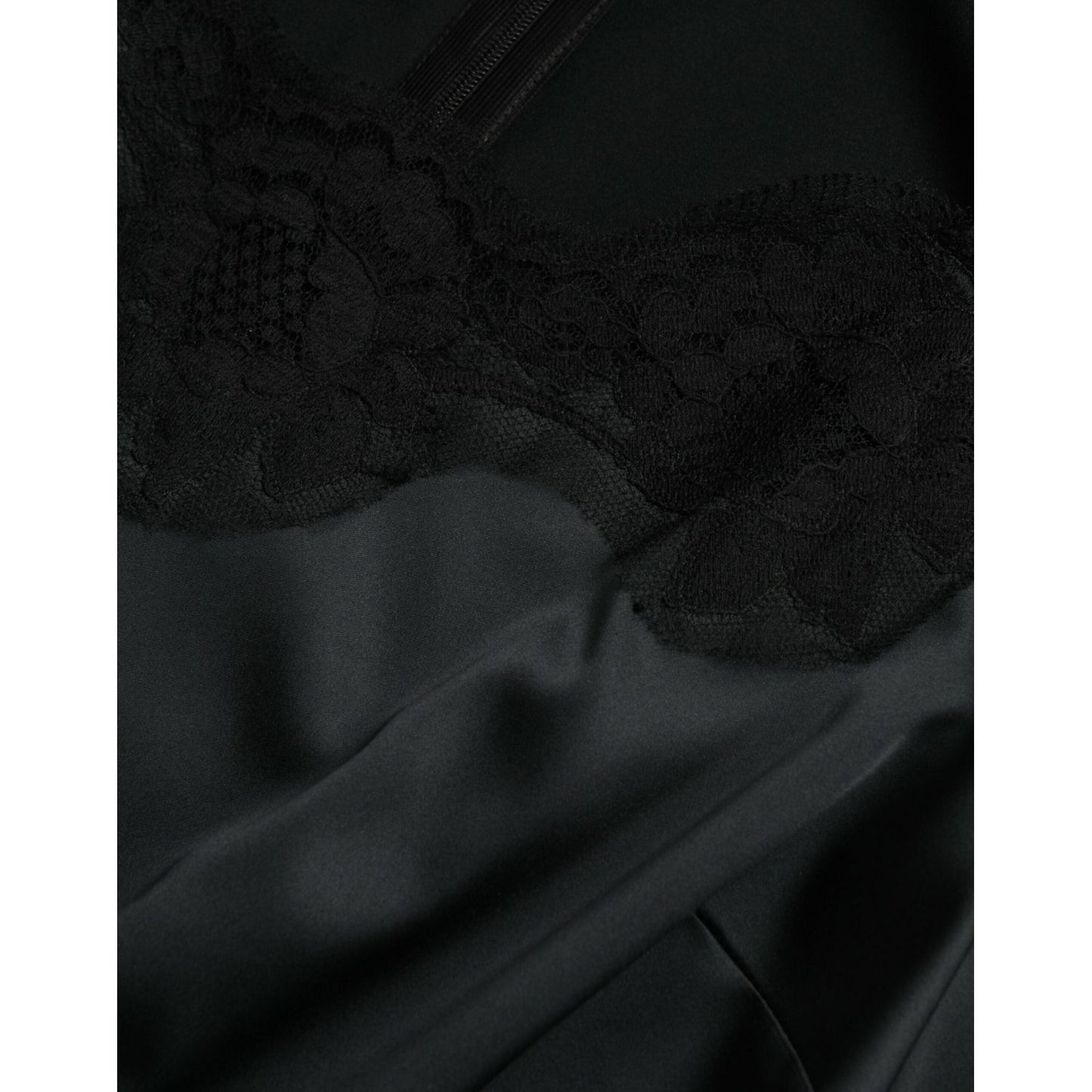 Dolce & Gabbana Black Polyester Lace Trim Sheath Midi Dress