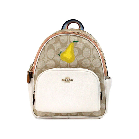 Mini Court Signature Pear Motif Shoulder Backpack Bookbag Bag Chalk Taffy