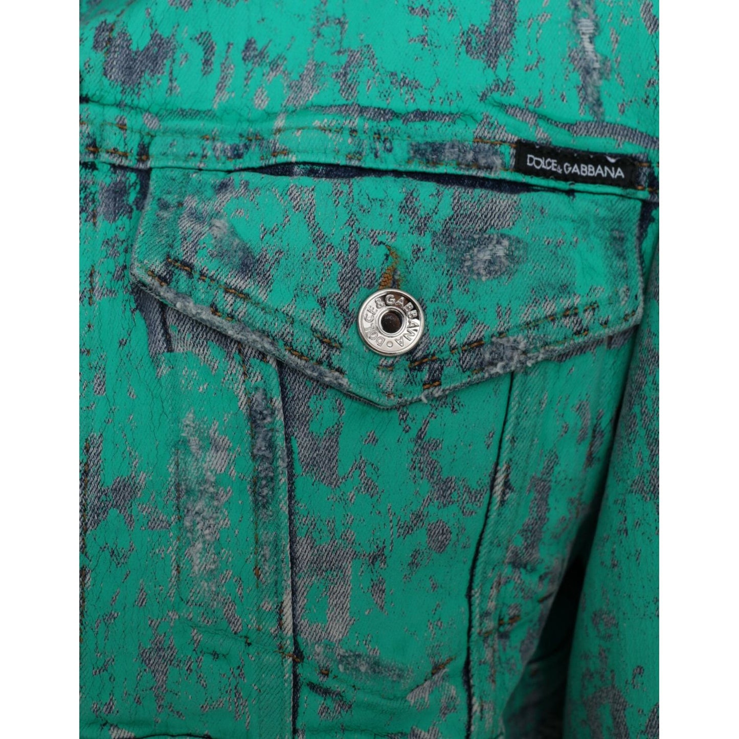 Green Cotton Tie Dye Cropped Cropped Denim Jacket