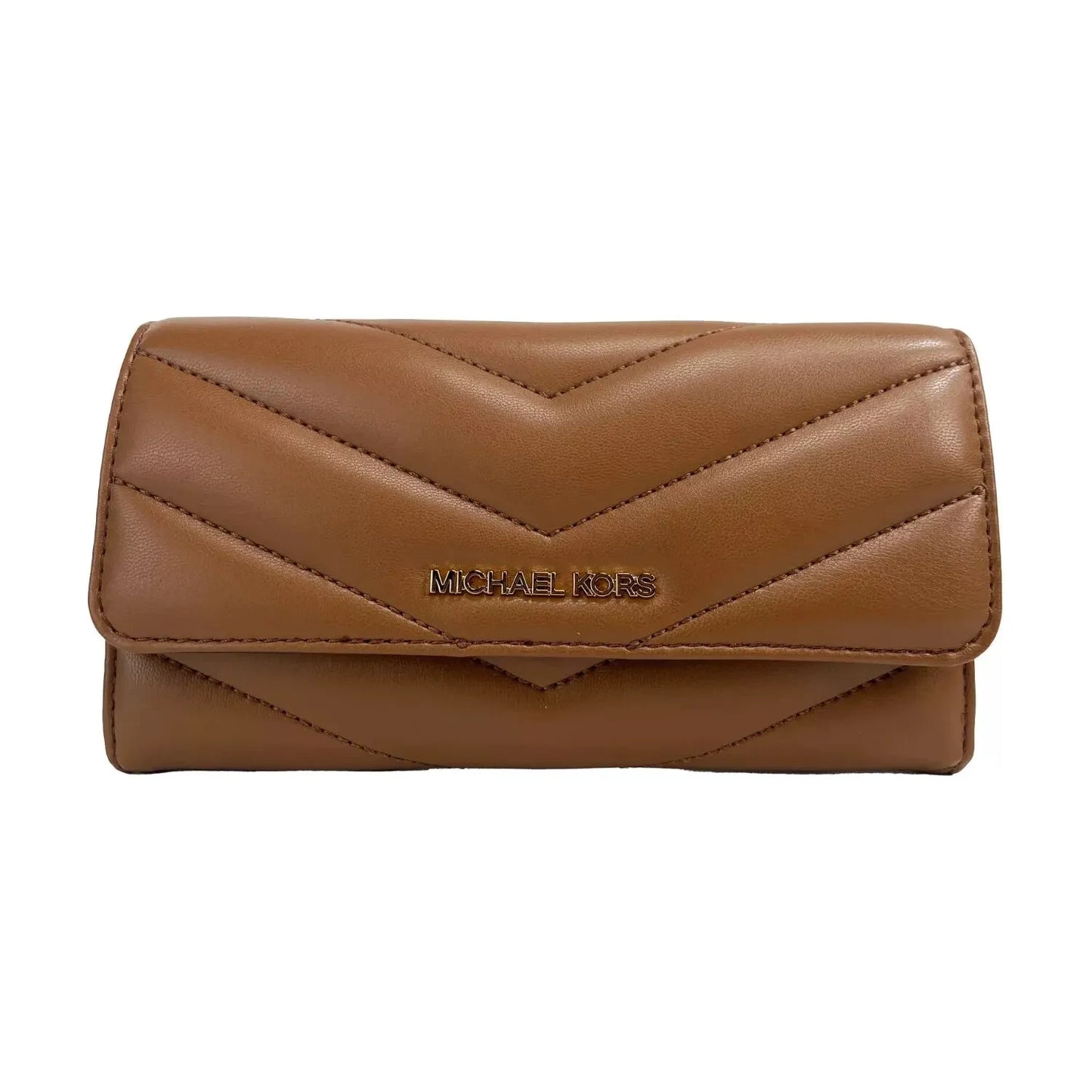 Jet Set Travel Large Quilted Leather Trifold Wallet Brown