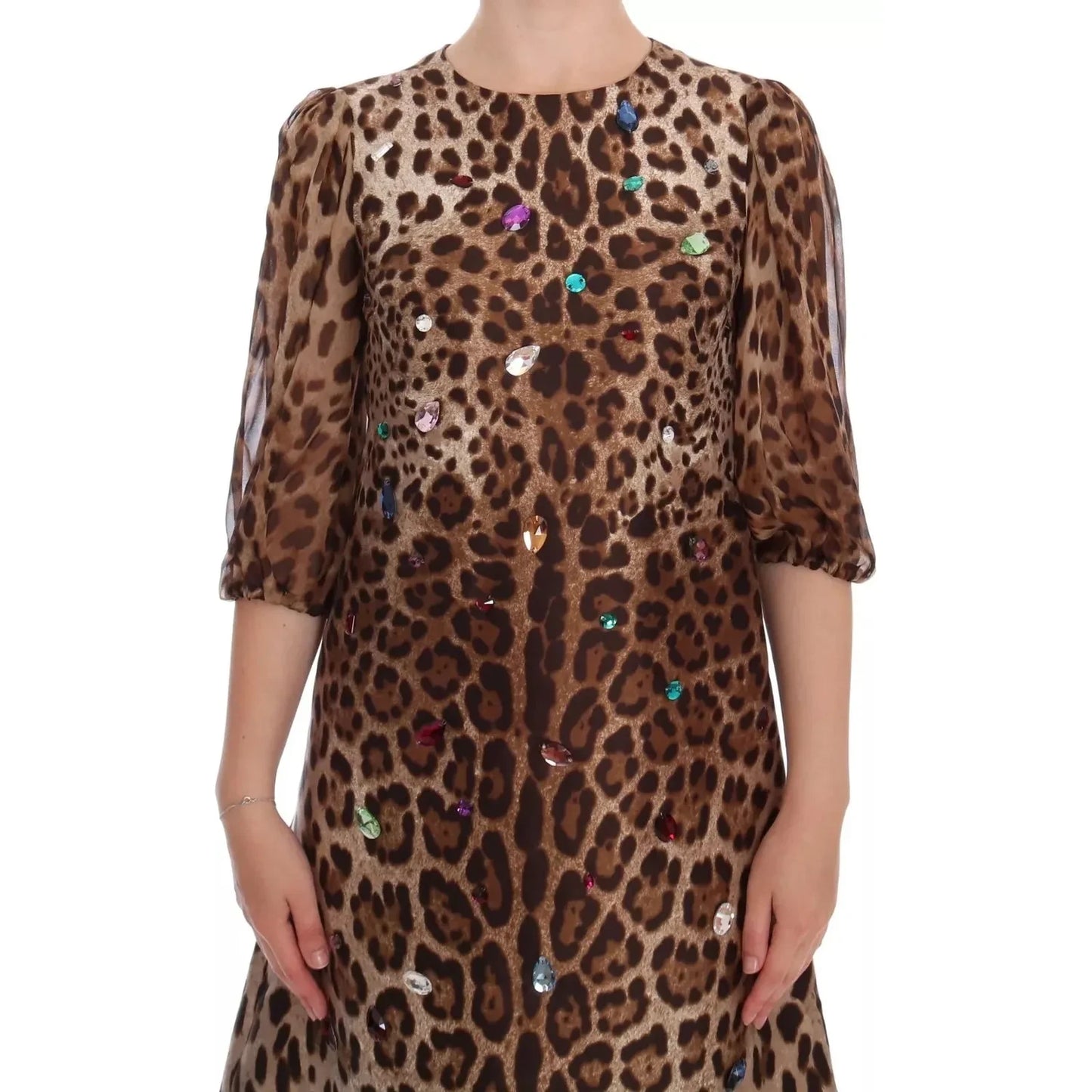 Leopard Silk Wool Crystal Shift Dress