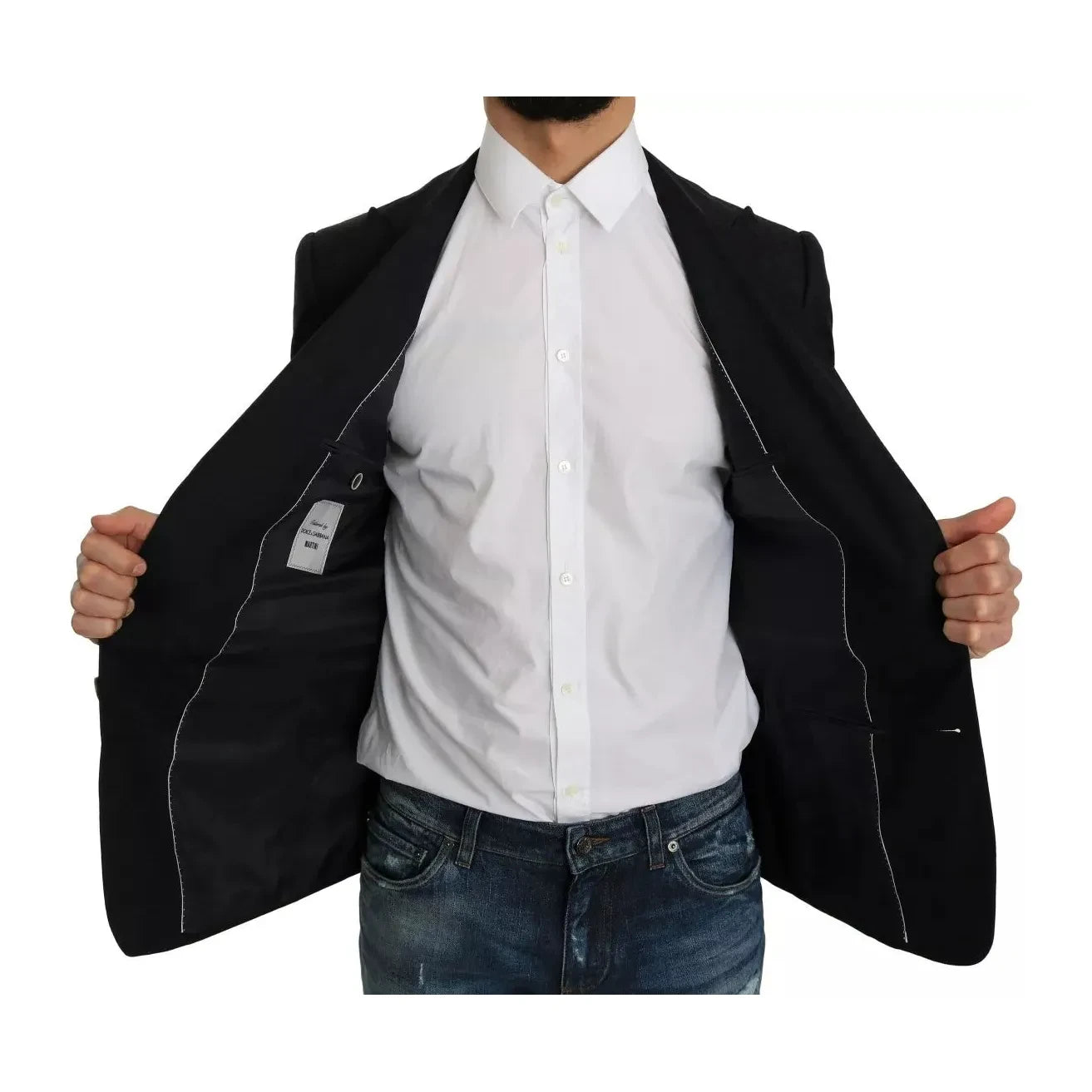 سترة بليزر ضيقة من قماش الجاكار باللون الأزرق من دولتشي آند غابانا