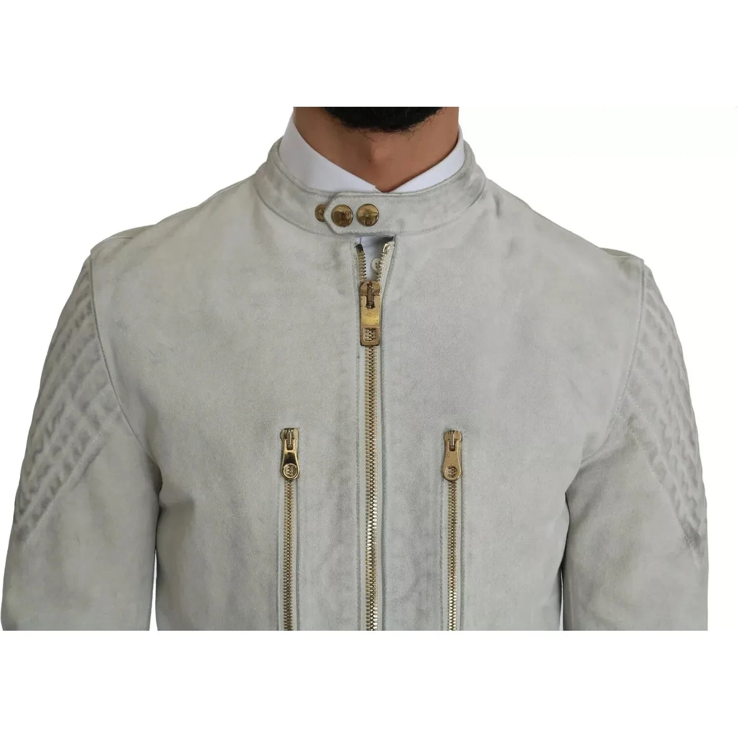 Dolce & Gabbana Leather White Biker Motorcycle Jacket
