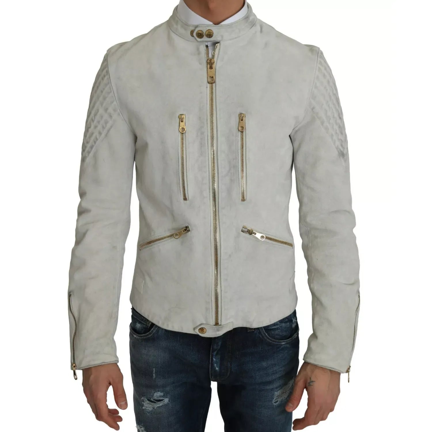 Dolce & Gabbana Leather White Biker Motorcycle Jacket