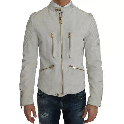 Dolce & Gabbana Leather White Biker Motorcycle Jacket