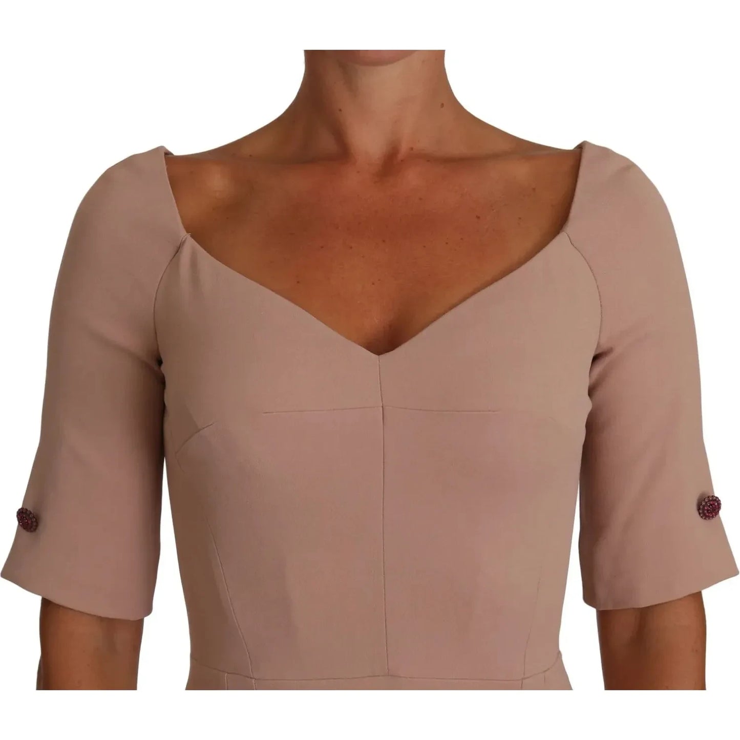 Dolce & Gabbana Dusty Pink Midi Sheath Crystal Buttons Dress