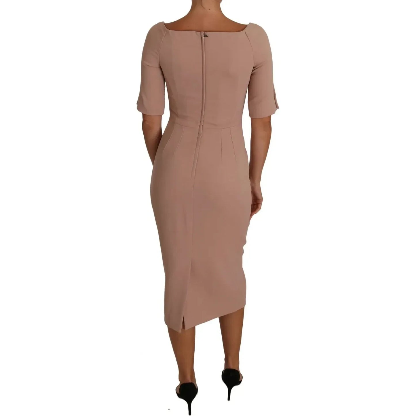 Dusty Pink Midi Sheath Crystal Buttons Dress