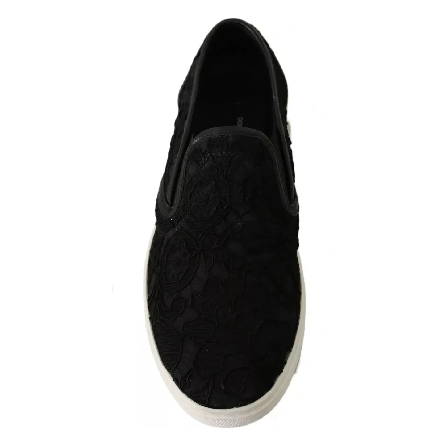 Black Lace Leather Logo Flat Slip-On Sneakers