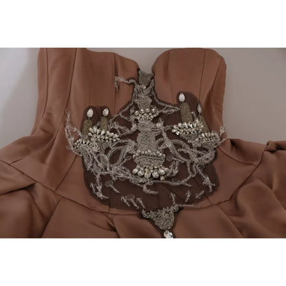 Dolce & Gabbana Crystal Pink Silk Chandelier Ball Gown Dress