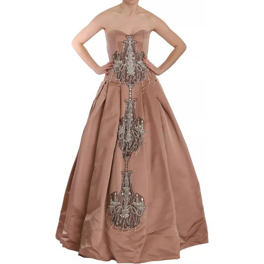 Crystal Pink Silk Chandelier Ball Gown Dress