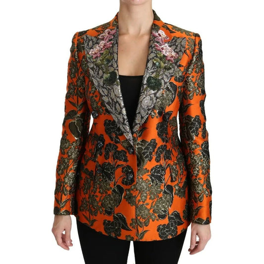 Dolce & Gabbana Orange Floral Brocade Coat Blazer Jacket Dolce & Gabbana