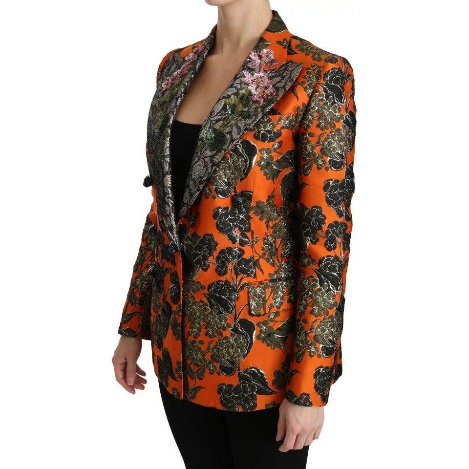 Dolce & Gabbana Orange Floral Brocade Coat Blazer Jacket Dolce & Gabbana