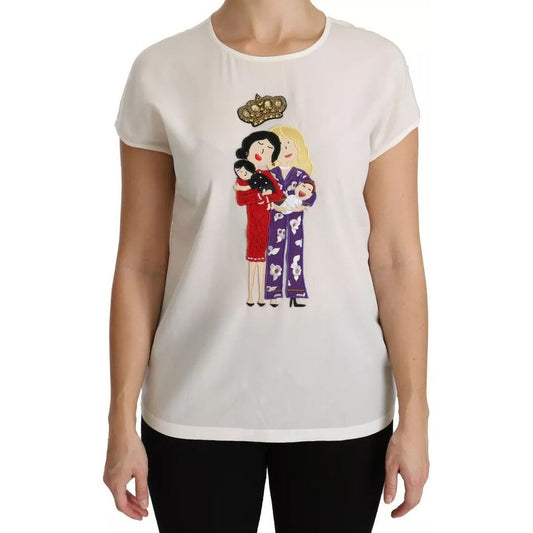 Dolce & Gabbana White #dgfamily Round Neck Crystal Crown Top Dolce & Gabbana