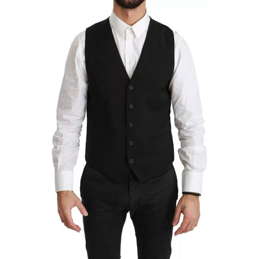 Black Wool Stretch Waistcoat Formal Dress Vest