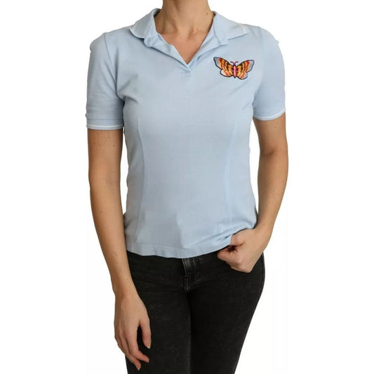 Blue Butterfly Polo T-shirt Cotton Top