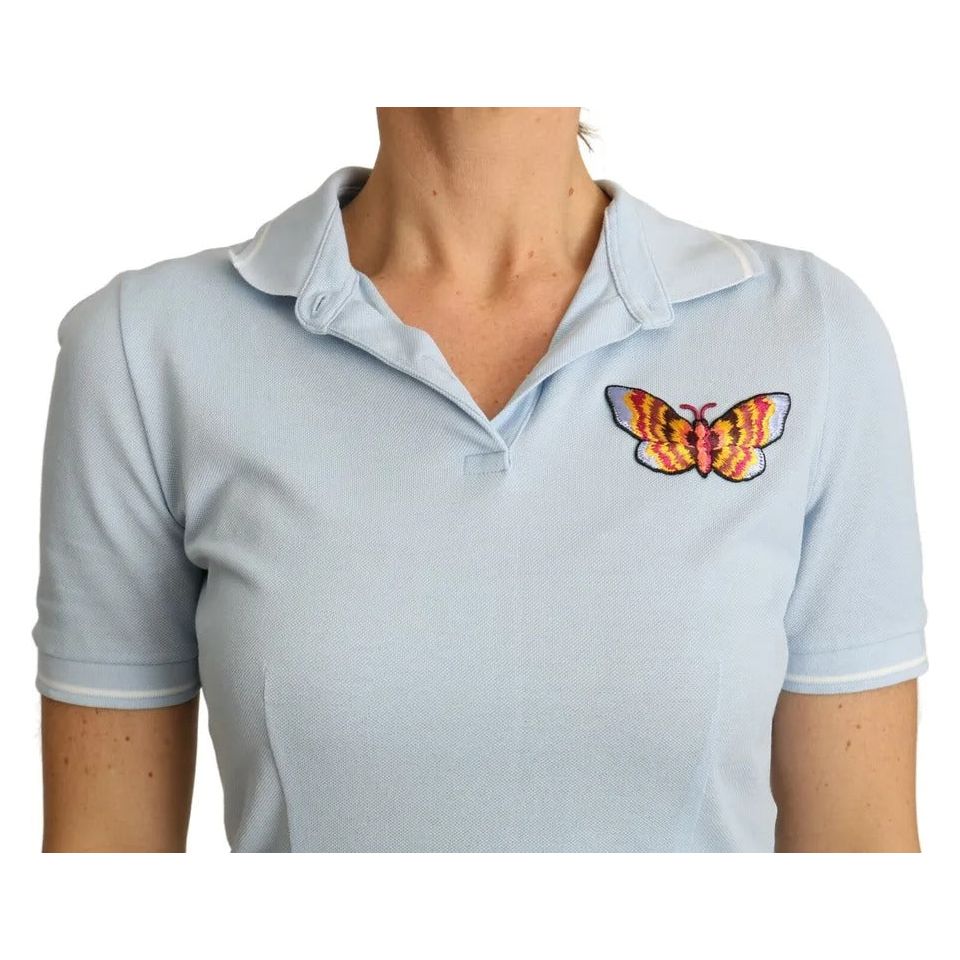 Blue Butterfly Polo T-shirt Cotton Top