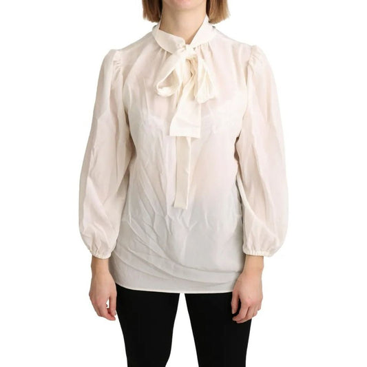 Off White Scarfneck Long Sleeves Blouse Silk Top