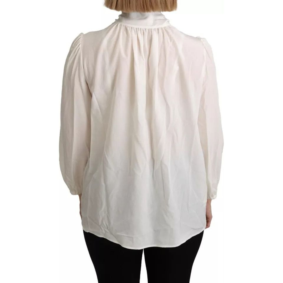 Off White Scarfneck Long Sleeves Blouse Silk Top