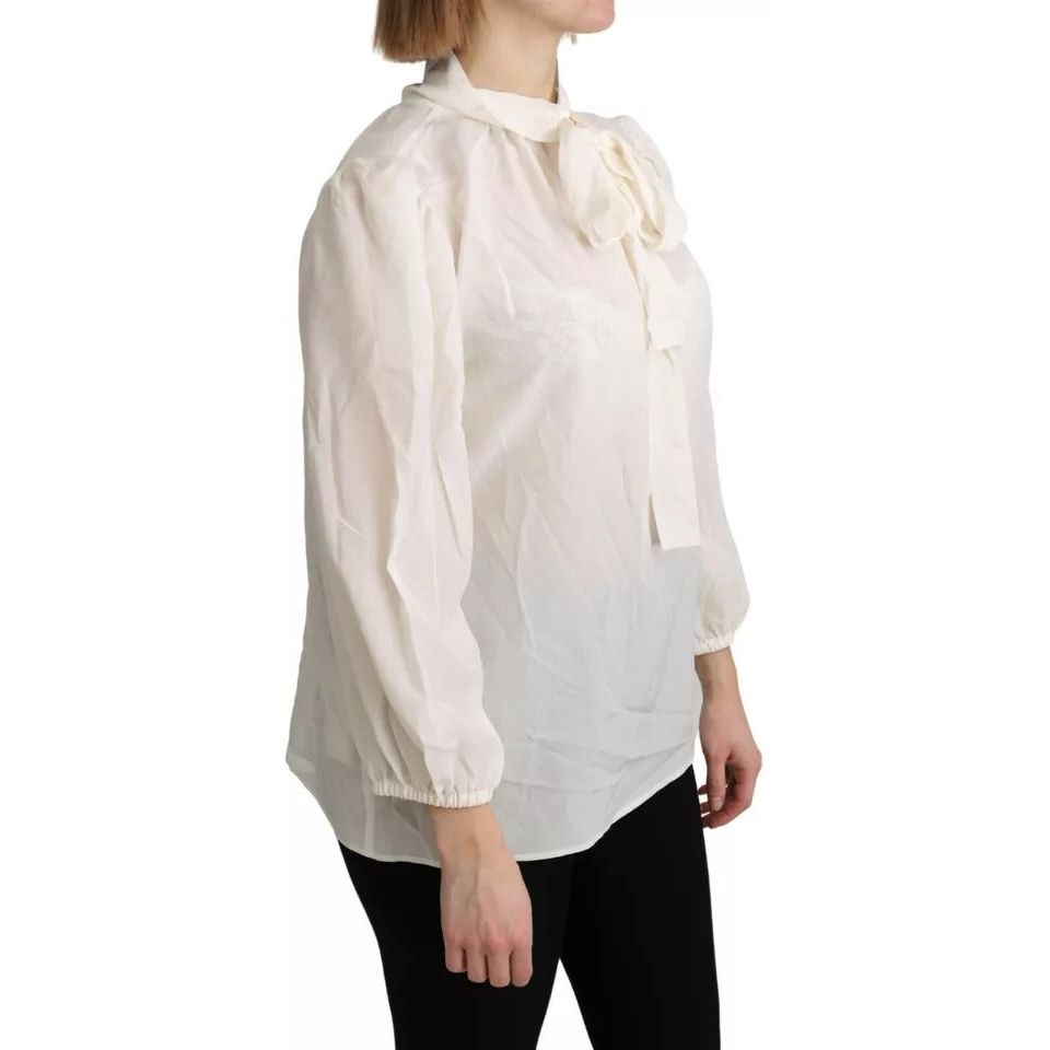 Off White Scarfneck Long Sleeves Blouse Silk Top