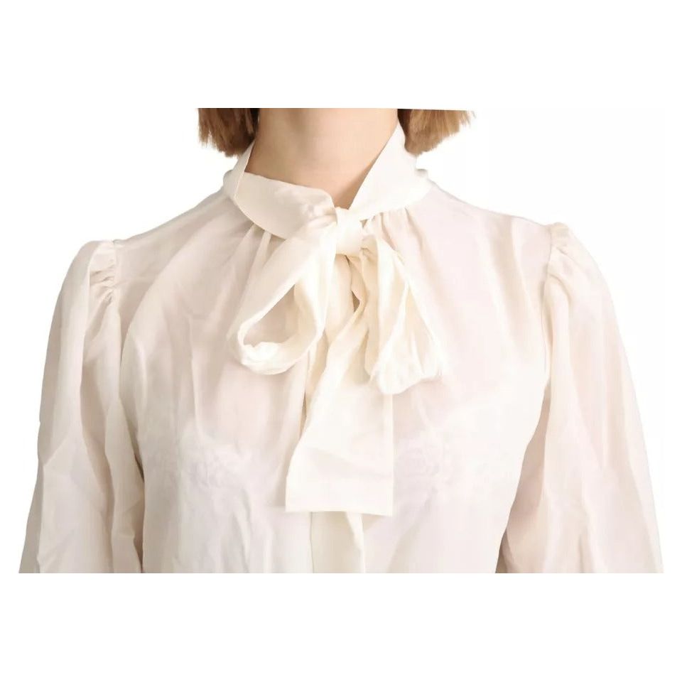 Off White Scarfneck Long Sleeves Blouse Silk Top