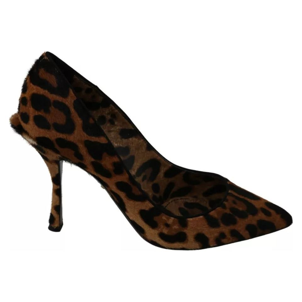 Brown Leopard Pony Hair Heels Pumps Shoes