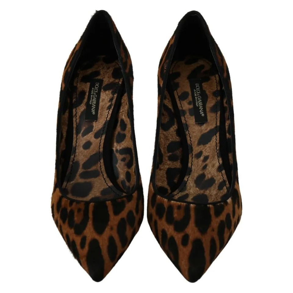 Brown Leopard Pony Hair Heels Pumps Shoes