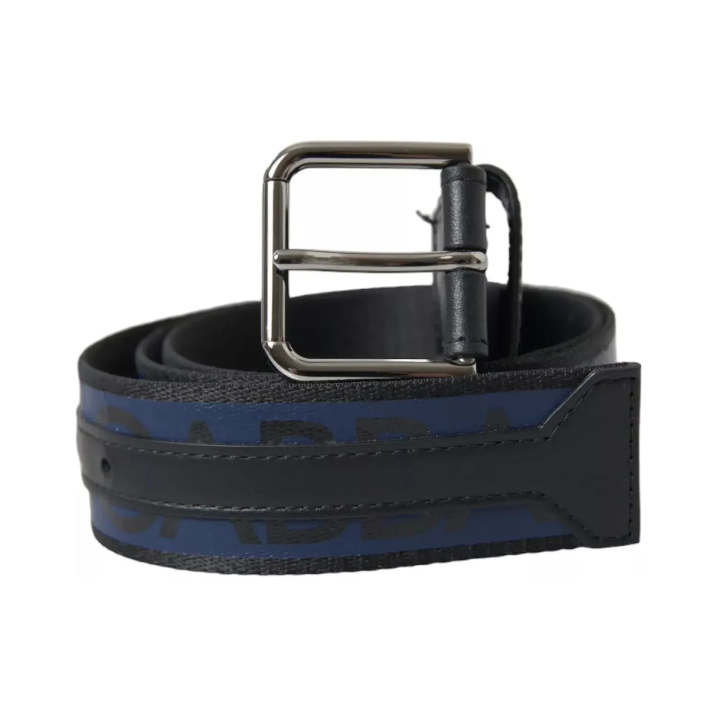 Black Blue Logo Silver Metal Buckle Belt