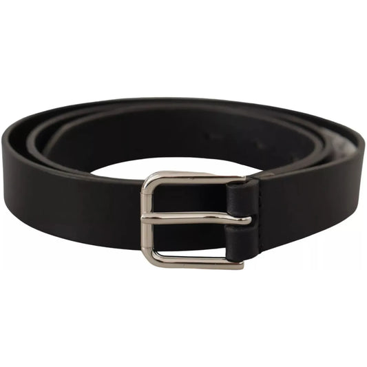 Black Classic Calf Leather Metal Box Buckle Belt