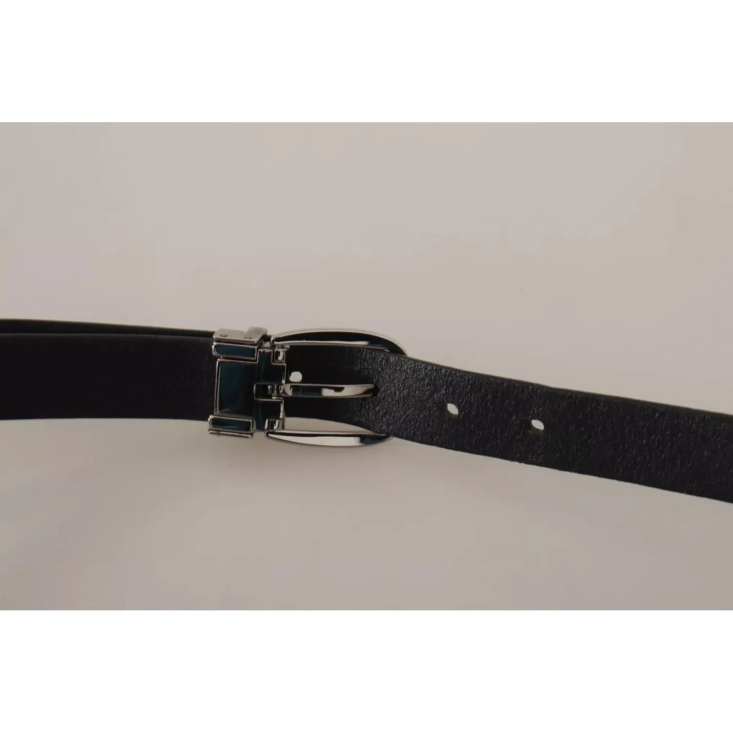 Black Classic Leather Silver Tone Metal Buckle Belt