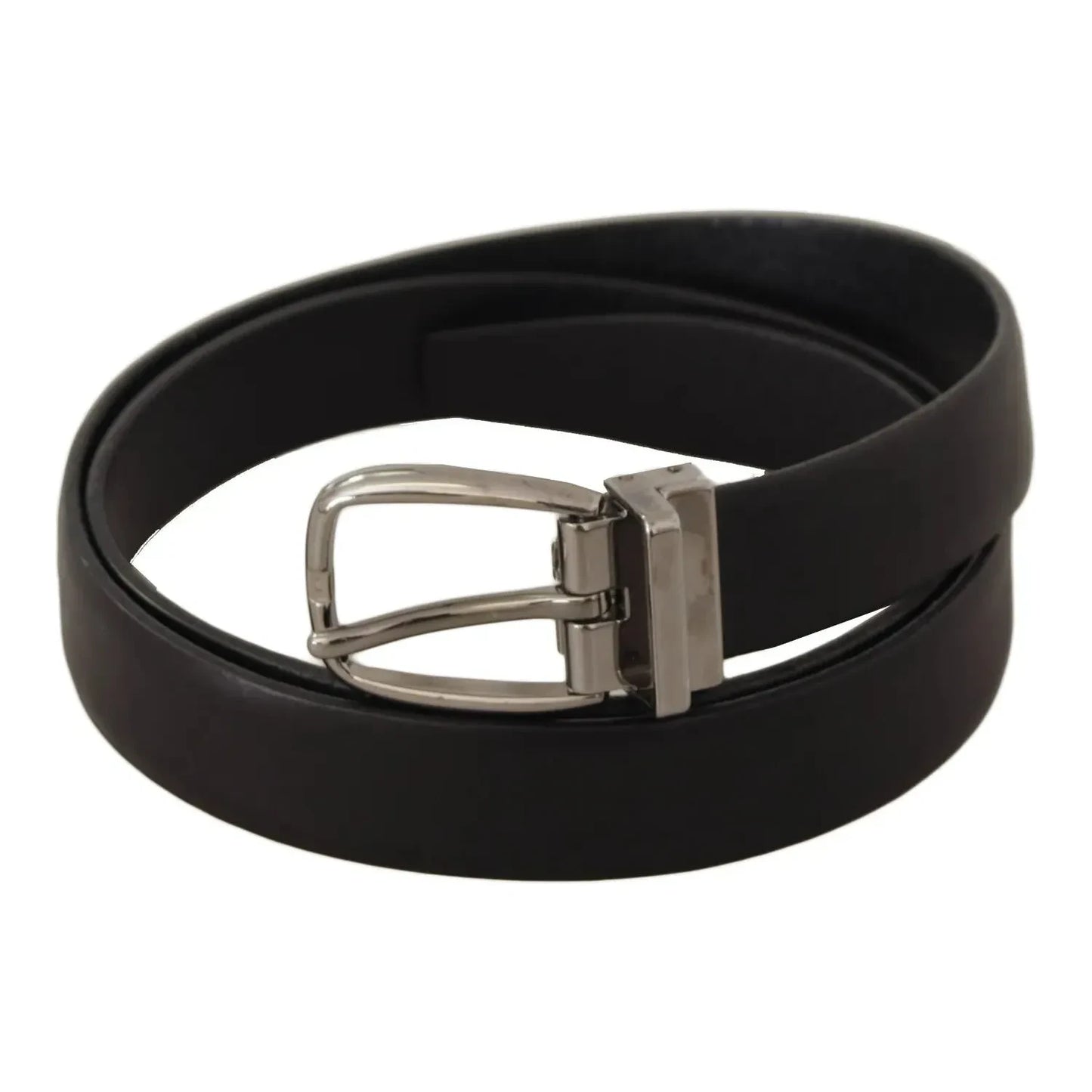 Black Classic Leather Silver Tone Metal Buckle Belt