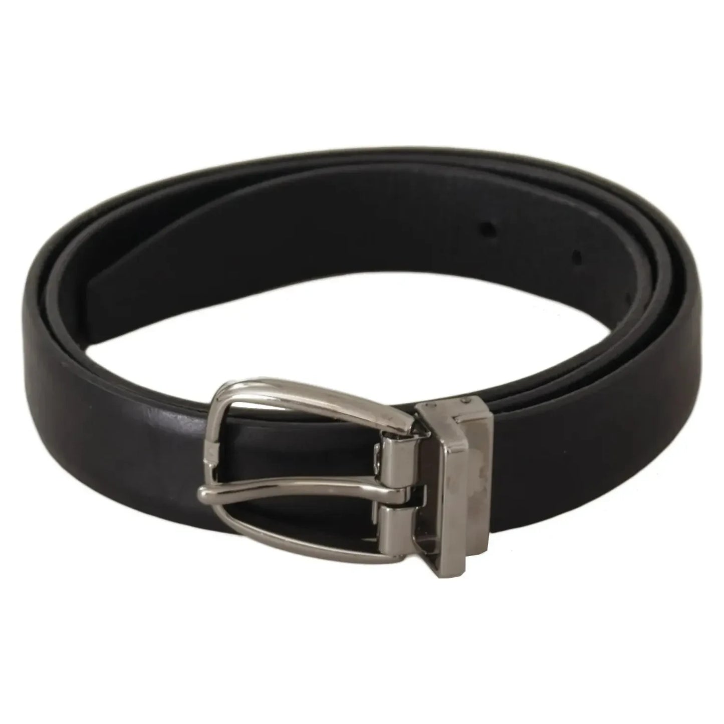 Black Classic Leather Silver Tone Metal Buckle Belt