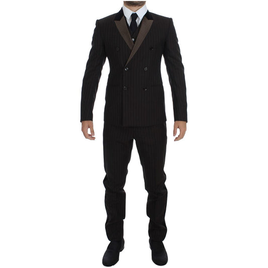 Elegant Brown Striped Three-Piece Tuxedo